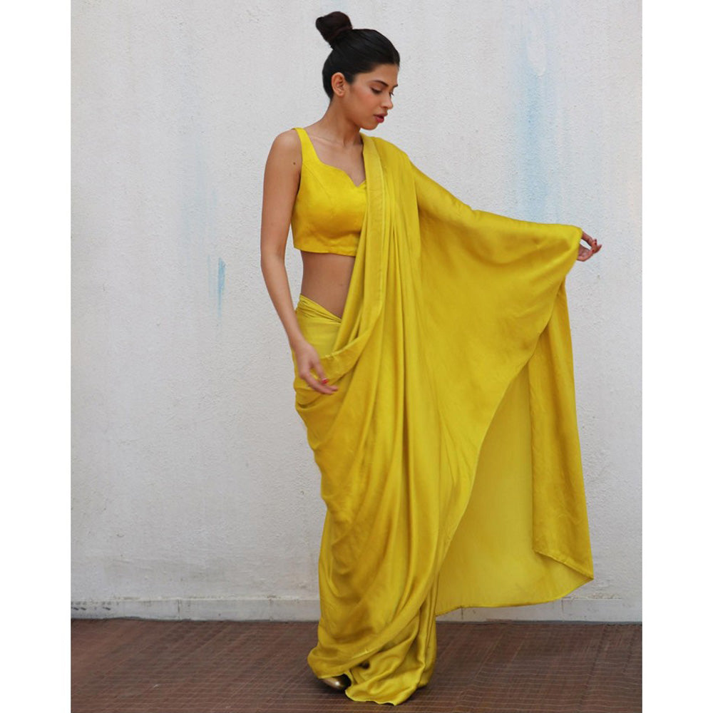Chidiyaa Yellow Jhelum Mashru Silk Stitched Blouse