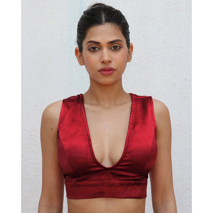 Chidiyaa Maroon Tista Mashru Silk Stitched Blouse