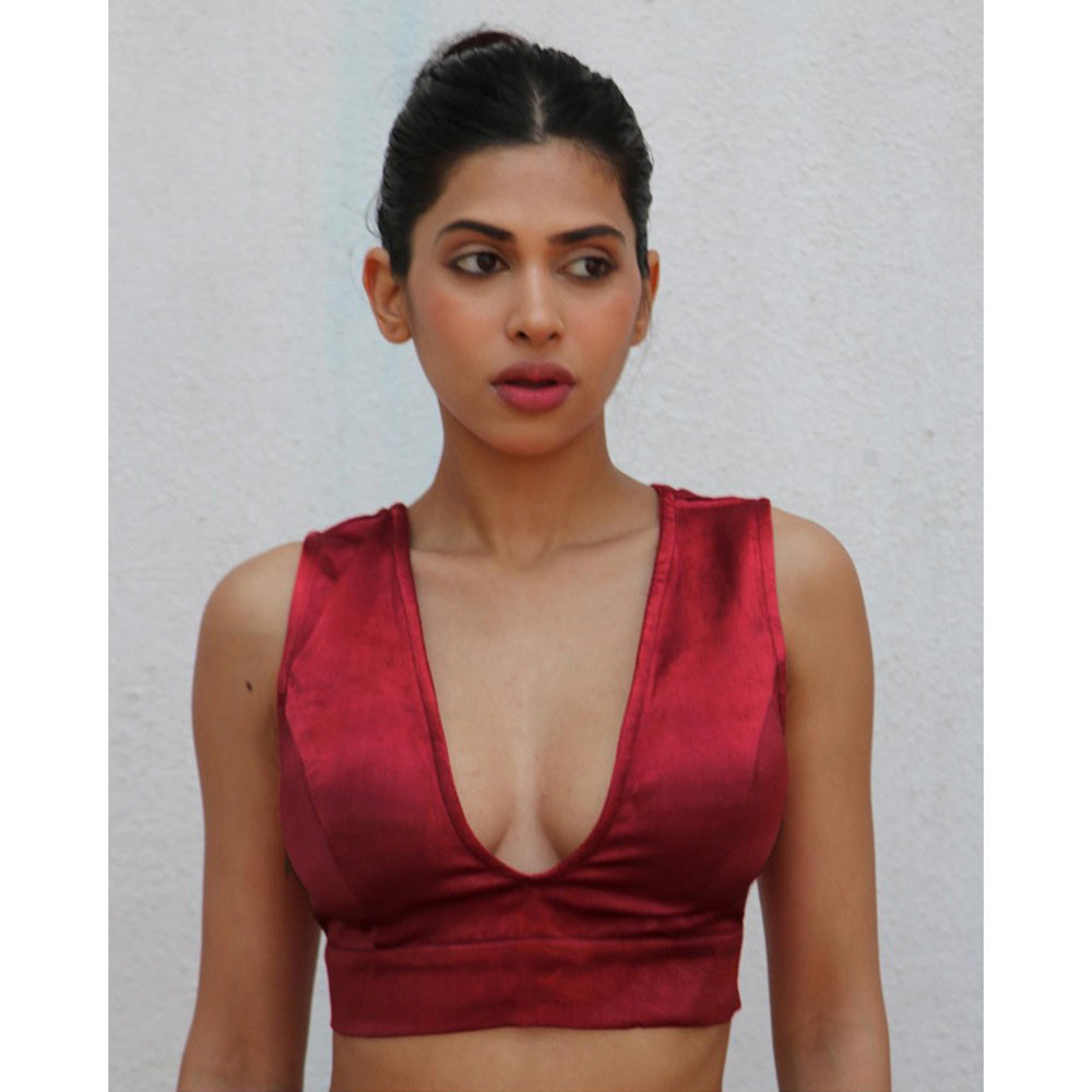 Chidiyaa Maroon Tista Mashru Silk Stitched Blouse