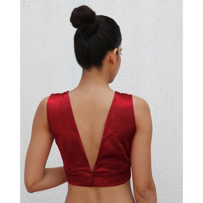 Chidiyaa Maroon Tista Mashru Silk Stitched Blouse