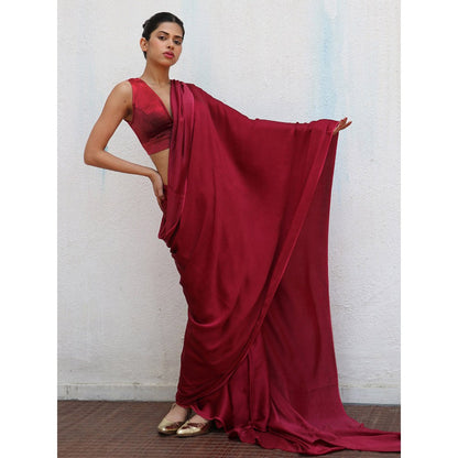 Chidiyaa Maroon Tista Mashru Silk Stitched Blouse