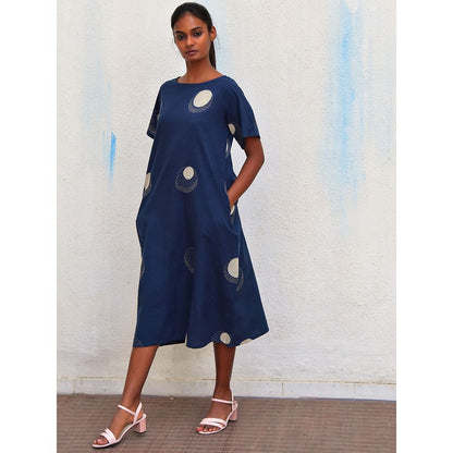 Chidiyaa Humming Bird Wings Of Serenity Blue Hand Block Printed Cotton Dress