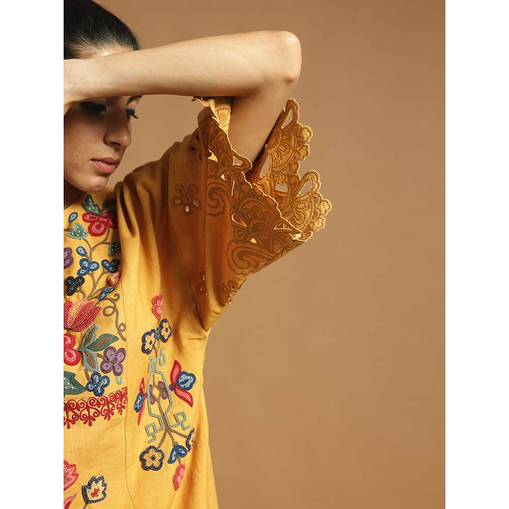 CHANDRIMA Yellow Kala Cotton Dress Kurta