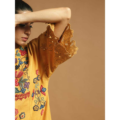 CHANDRIMA Yellow Kala Cotton Dress Kurta