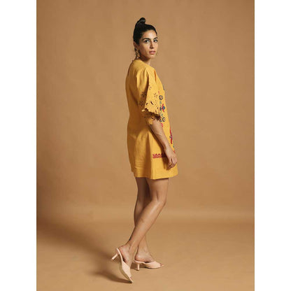 CHANDRIMA Yellow Kala Cotton Dress Kurta