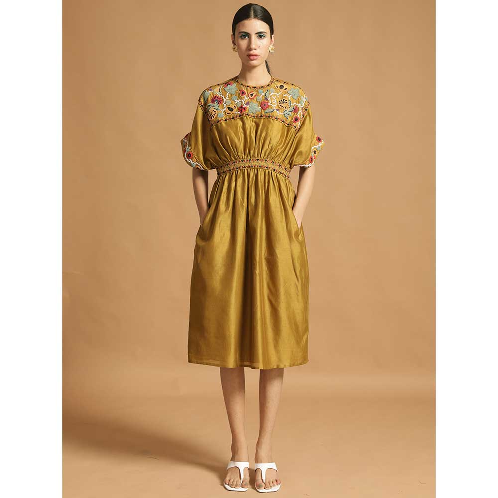 CHANDRIMA Yellow Chaneri Gathered Dress