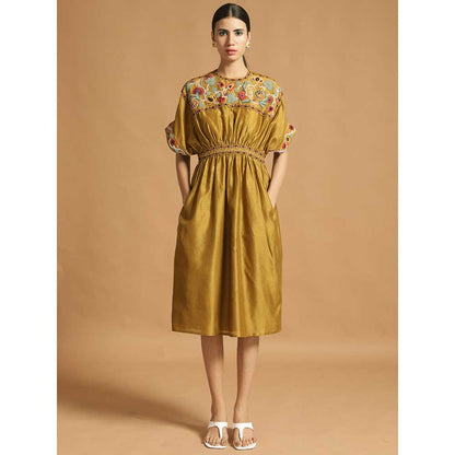CHANDRIMA Yellow Chaneri Gathered Dress