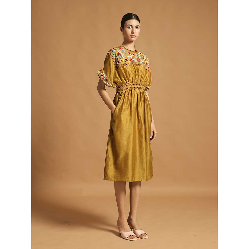 CHANDRIMA Yellow Chaneri Gathered Dress