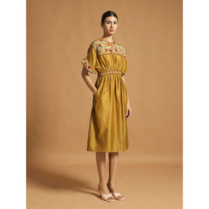 CHANDRIMA Yellow Chaneri Gathered Dress
