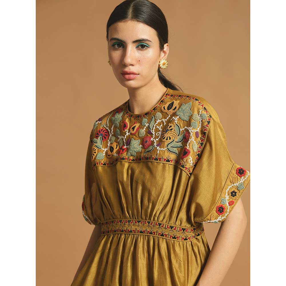 CHANDRIMA Yellow Chaneri Gathered Dress