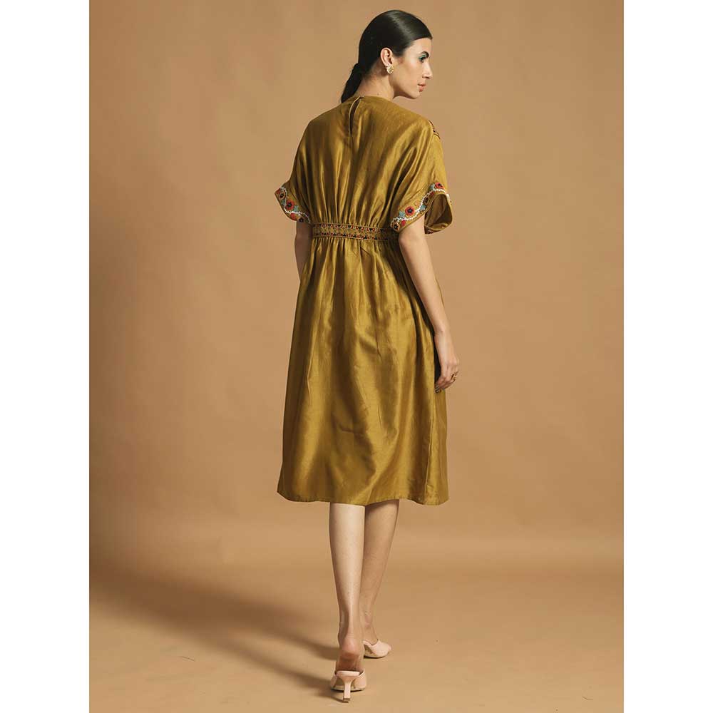 CHANDRIMA Yellow Chaneri Gathered Dress
