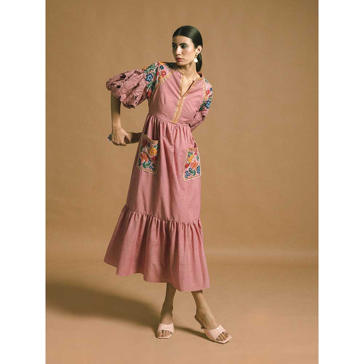 CHANDRIMA Pink Kala Cotton Midi Dress