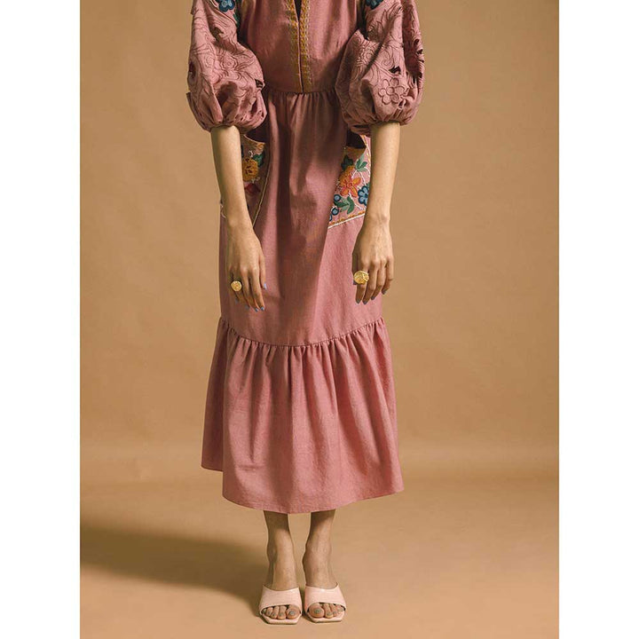 CHANDRIMA Pink Kala Cotton Midi Dress