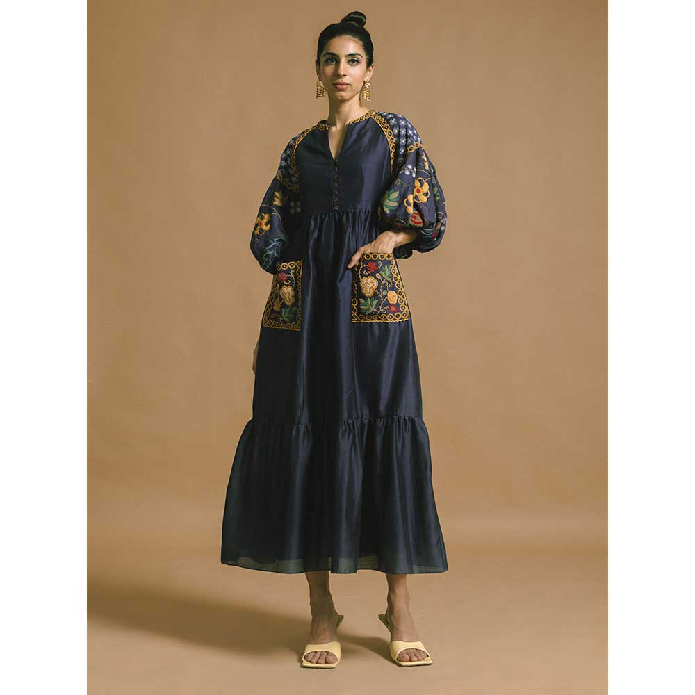 CHANDRIMA Blue Chanderi Midi Dress