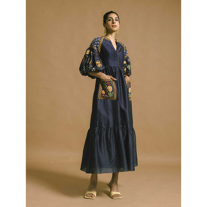 CHANDRIMA Blue Chanderi Midi Dress