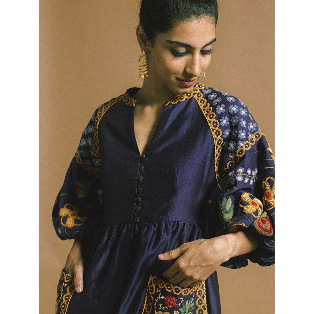 CHANDRIMA Blue Chanderi Midi Dress