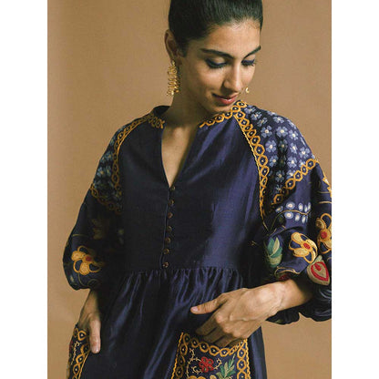 CHANDRIMA Blue Chanderi Midi Dress