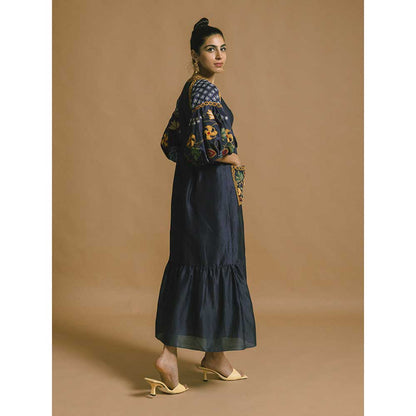 CHANDRIMA Blue Chanderi Midi Dress