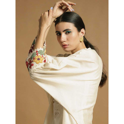 CHANDRIMA Ivory Chanderi Gathered Kimono Dress