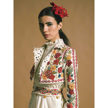 CHANDRIMA Ivory Chanderi Short Bolero Jacket