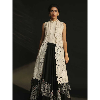 CHANDRIMA Ivory Cutwork Applique Jacket