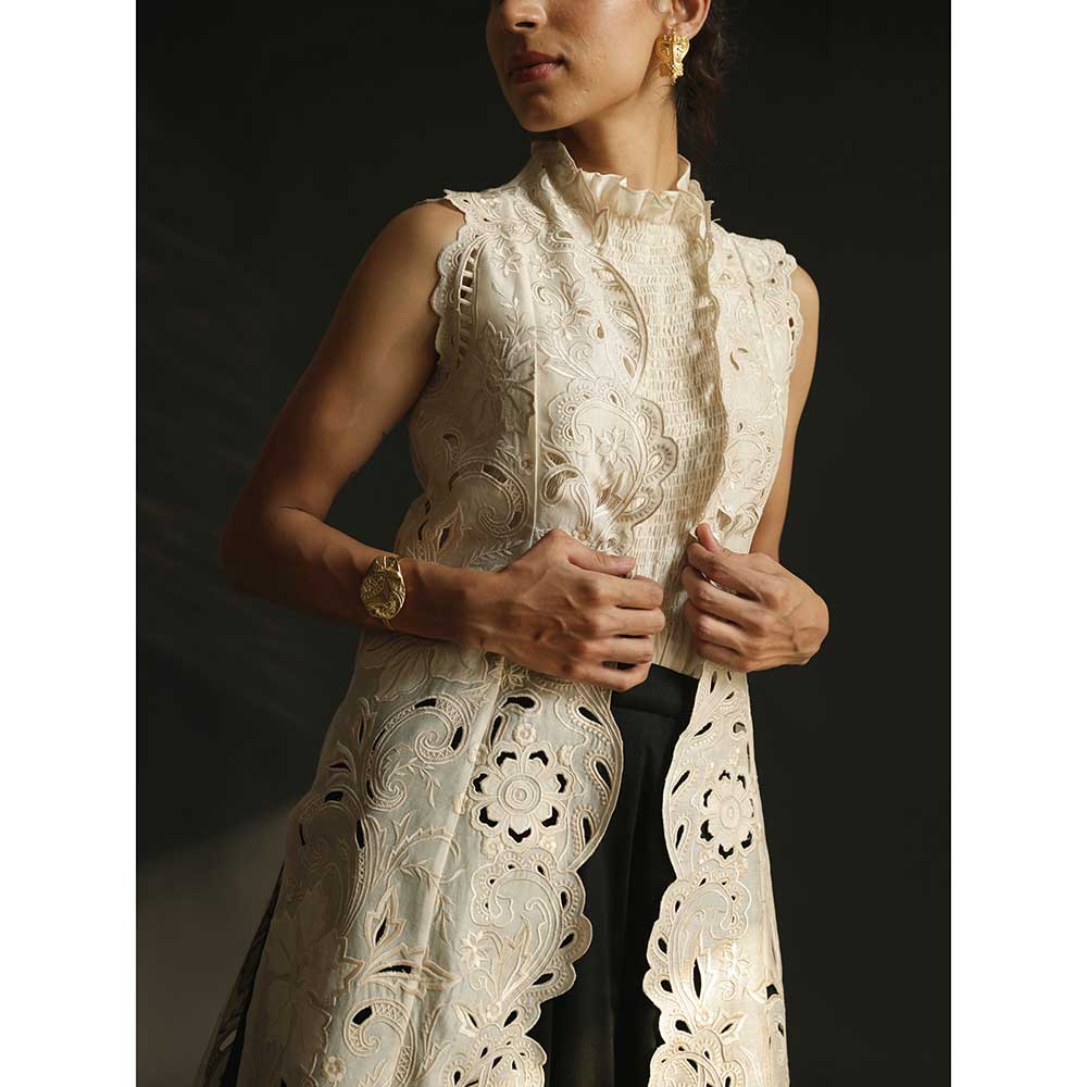 CHANDRIMA Ivory Cutwork Applique Jacket