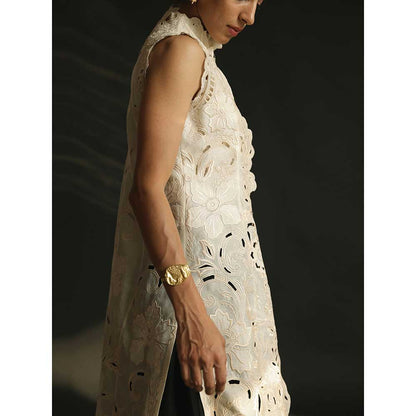 CHANDRIMA Ivory Cutwork Applique Jacket