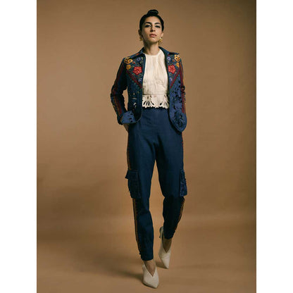 CHANDRIMA Blue Kala Cotton Panelled Short Jacket