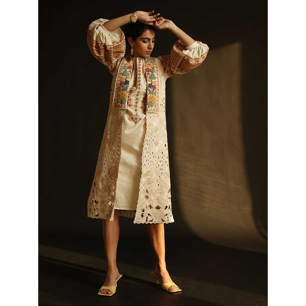 CHANDRIMA Ivory Kala Cotton Cutwork Jacket