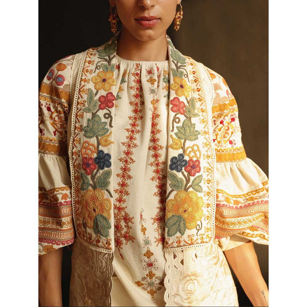CHANDRIMA Ivory Kala Cotton Cutwork Jacket
