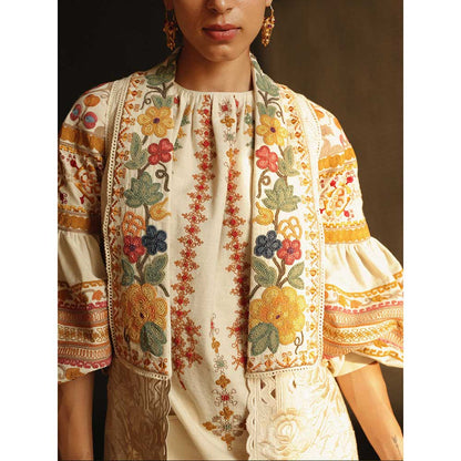 CHANDRIMA Ivory Kala Cotton Cutwork Jacket