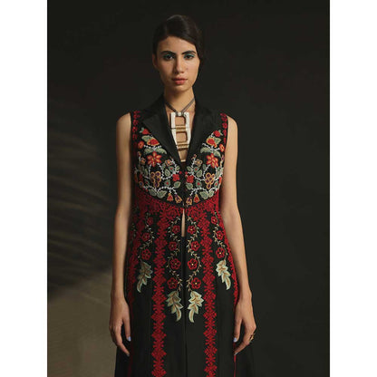 CHANDRIMA Black Chanderi Embroidered Flared Jacket