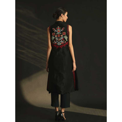 CHANDRIMA Black Chanderi Embroidered Flared Jacket