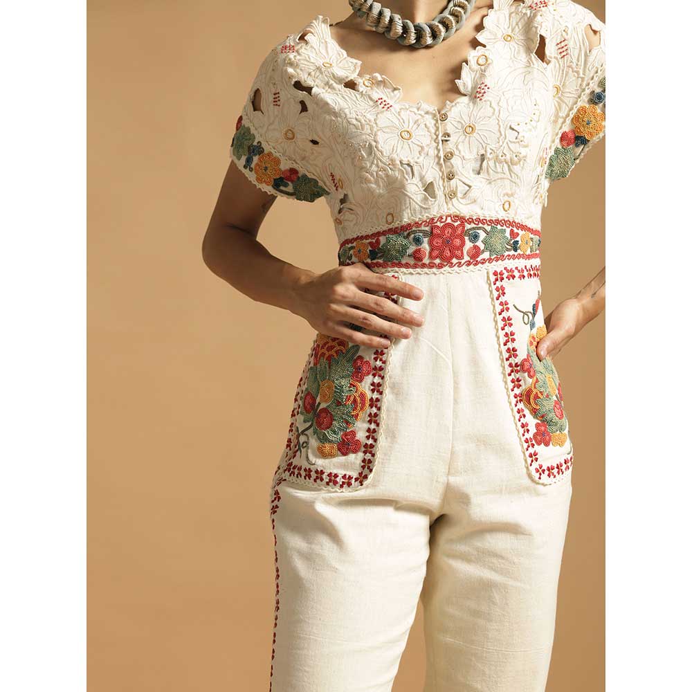 CHANDRIMA Ivory Kala Cotton Jumpsuit