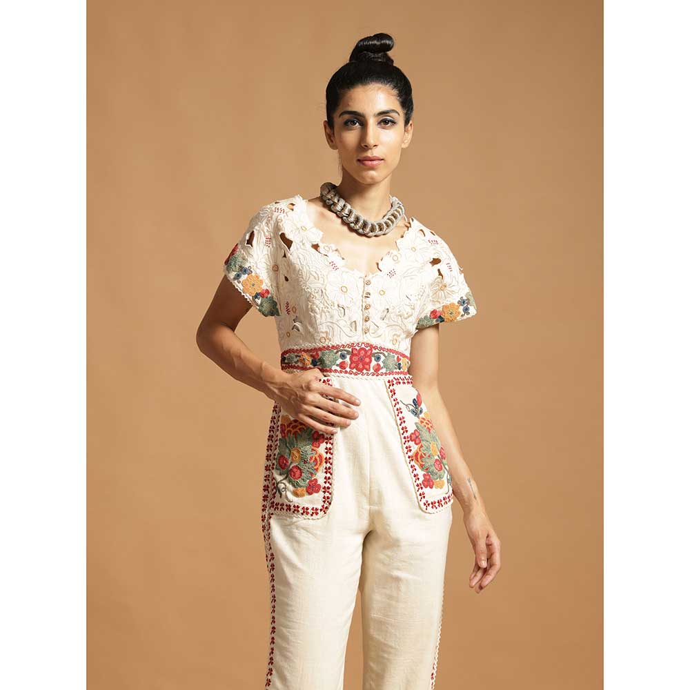 CHANDRIMA Ivory Kala Cotton Jumpsuit