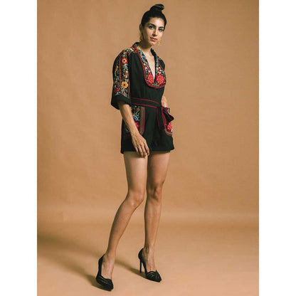CHANDRIMA Black Kala Cotton Playsuit