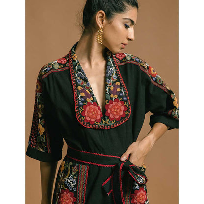 CHANDRIMA Black Kala Cotton Playsuit