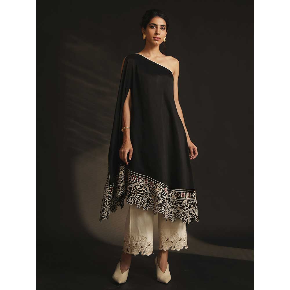 CHANDRIMA Black Off Shoulder Asymmetric Kurta