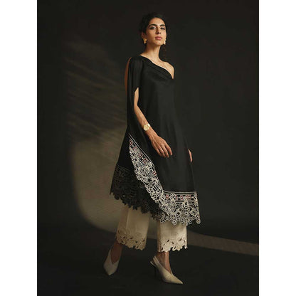 CHANDRIMA Black Off Shoulder Asymmetric Kurta