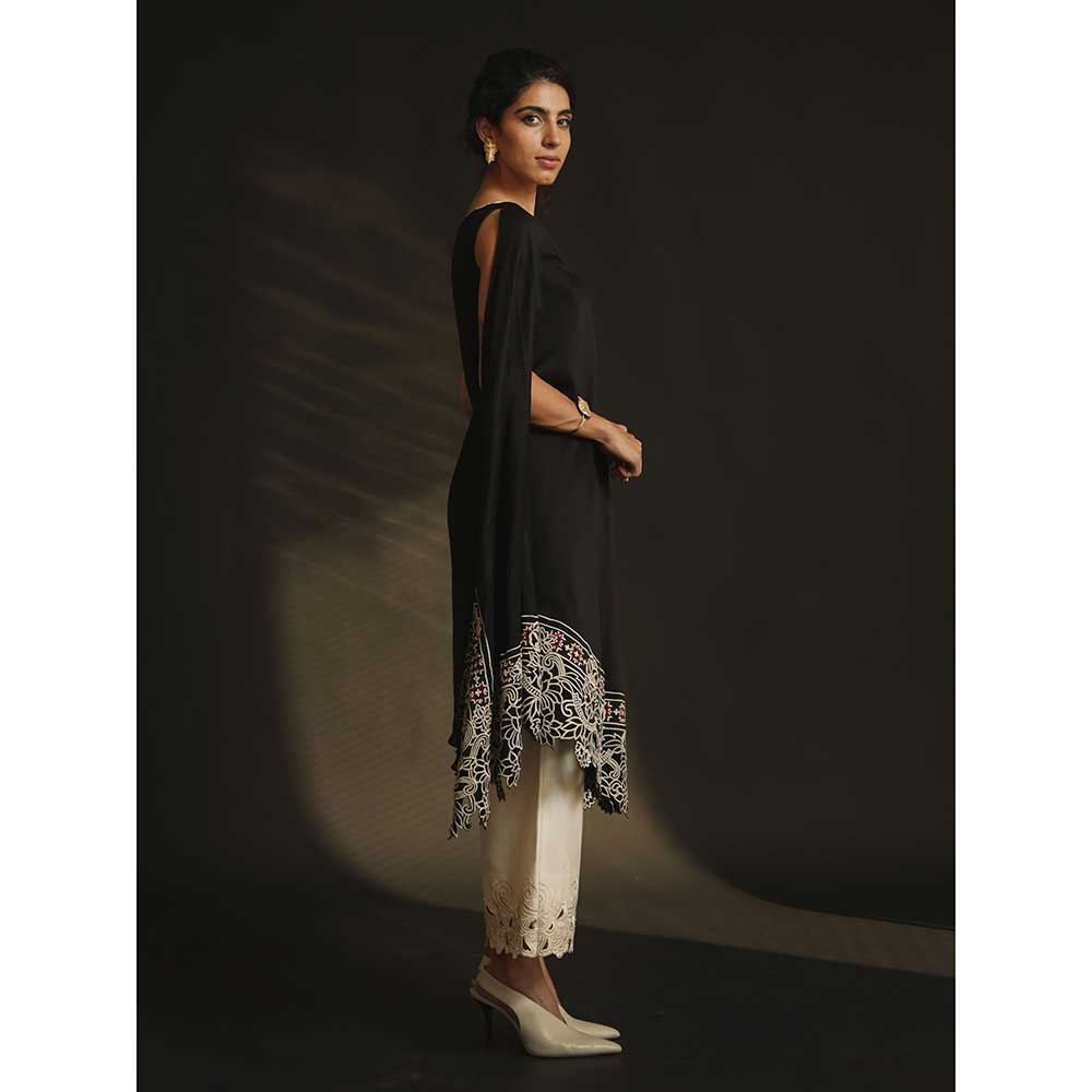 CHANDRIMA Black Off Shoulder Asymmetric Kurta