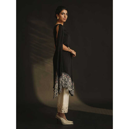 CHANDRIMA Black Off Shoulder Asymmetric Kurta