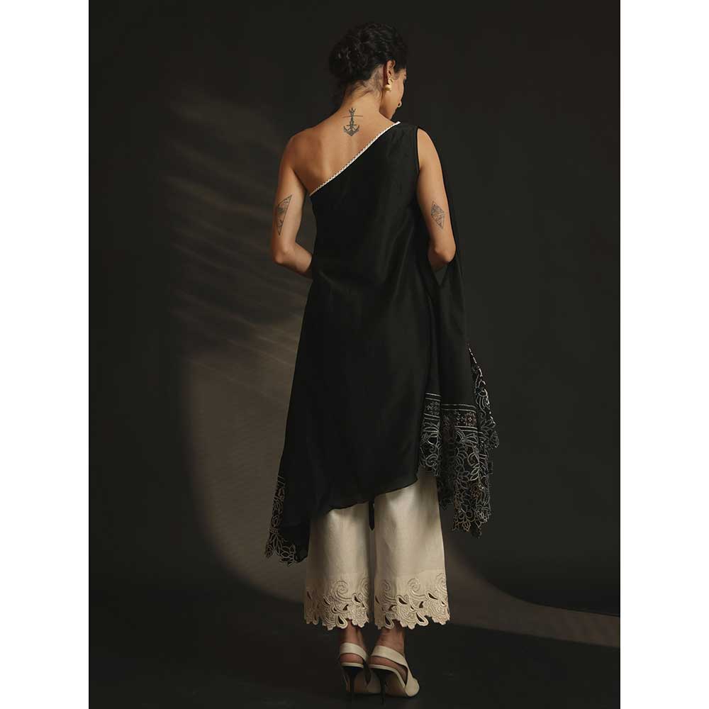 CHANDRIMA Black Off Shoulder Asymmetric Kurta
