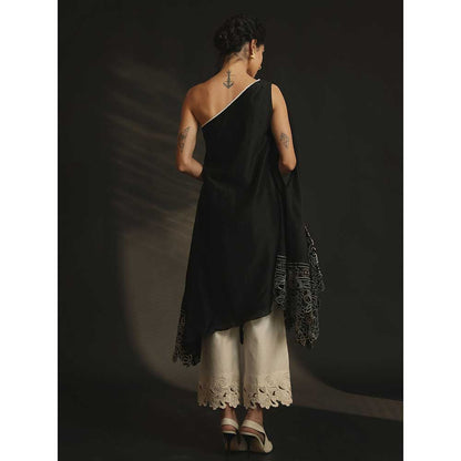 CHANDRIMA Black Off Shoulder Asymmetric Kurta