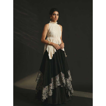 CHANDRIMA Black Asymmetric Layered Lehenga