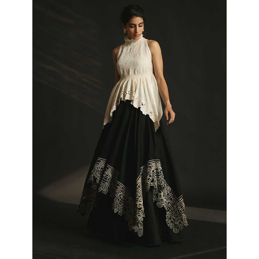 CHANDRIMA Black Asymmetric Layered Lehenga