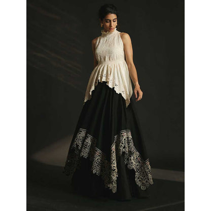 CHANDRIMA Black Asymmetric Layered Lehenga