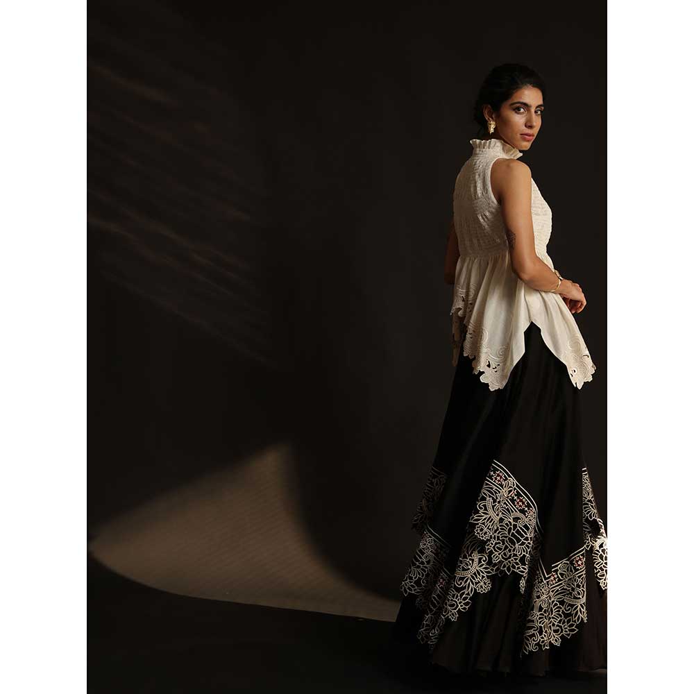 CHANDRIMA Black Asymmetric Layered Lehenga