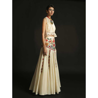 CHANDRIMA Ivory Chanderi Yoke Detail Lehenga