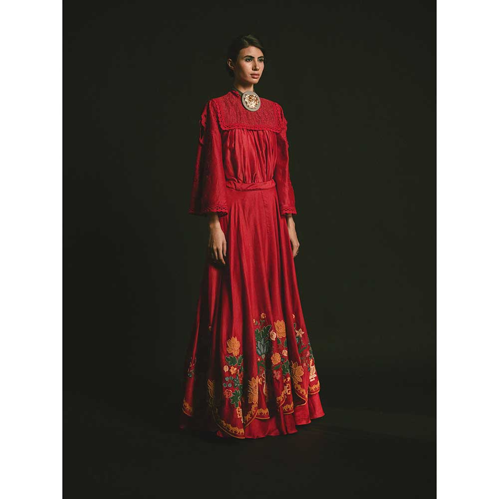 CHANDRIMA Red Scallop Embroidered Lehenga