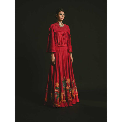 CHANDRIMA Red Scallop Embroidered Lehenga